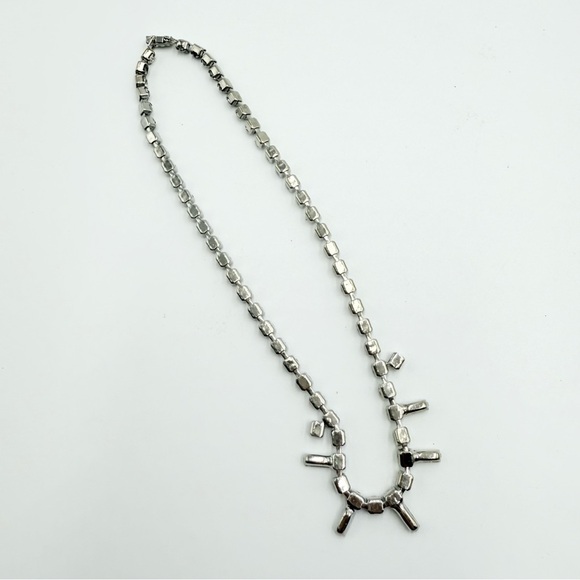 VINTAGE Classic 70/80s Rhinestones ART DECO Silver Tone Sparkly Choker Necklace - Picture 5 of 7